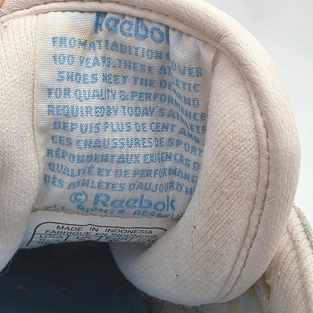 Vintage Reebok Classic Leather Sneakers Women 8.5 White 80s Style Retro Shoes